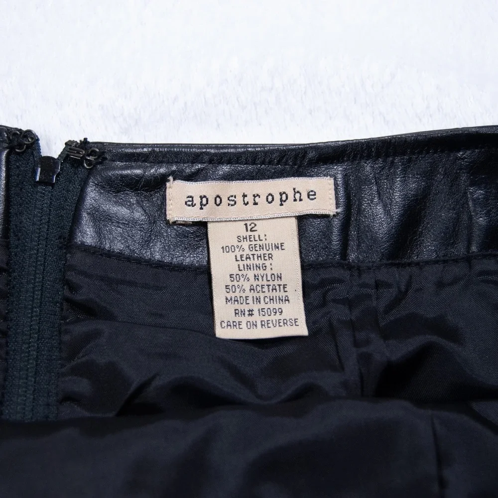 Apostrophe Black Genuine Leather Pencil Skirt‎ Size 12 Knee Length